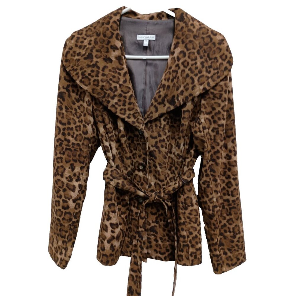 VTG 90s Fashion‎ Bug Jacket Womens Medium Brown Animal Print Faux Suede Office